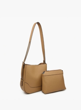 Poppy Vegan Paneled Crossbody- Tan