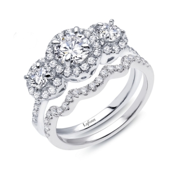 Three Stone Halo Wedding Set