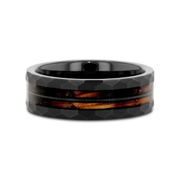 Riff Black Tungsten with Charred Whiskey Barrel and Guitar String Wedding Ring