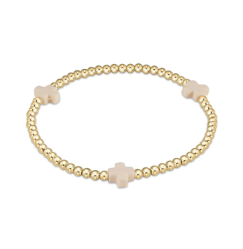 Signature Cross Gold Pattern 3mm Bead Bracelet- Off White