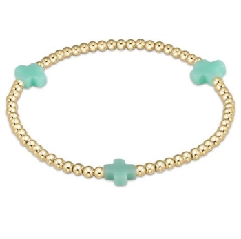 Signature Cross Gold Pattern 3mm Bead Bracelet - Mint