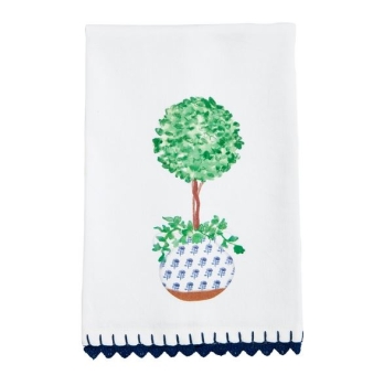Topiary Plant Blue Trim Towel