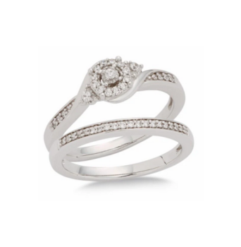 White Gold Diamond Halo Bridal Set