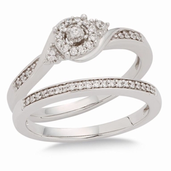 White Gold Diamond Halo Bridal Set