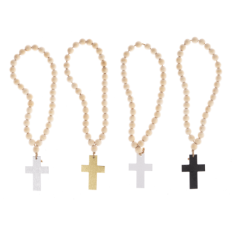 Wood Beaded Loop with Cross Charm