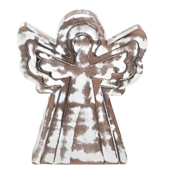 Nested White Wash Angel Figurine, 3 Piece Set