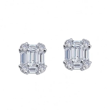 Baguette and Round Simulated Diamond Stud Earrings