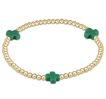Signature Cross Gold Pattern 3mm Bead Bracelet- Emerald