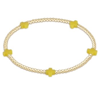 Signature Cross Small Gold Pattern 2mm Bead Bracelet- Canary