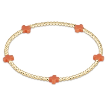 Signature Cross Small Gold Pattern 2mm Bead Bracelet- Coral