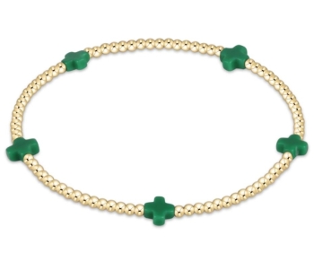 Signature Cross Small Gold Pattern 2mm Bead Bracelet- Emerald
