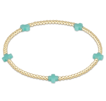 Signature Cross Small Gold Pattern 2mm Bead Bracelet- Mint