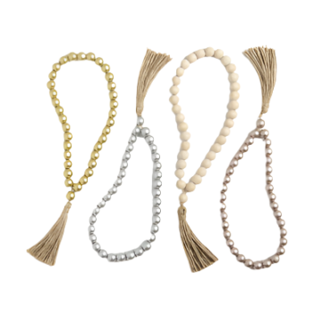 Metallic Wood Beaded Loop with Tassel