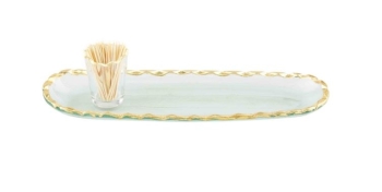Gold Glass Toothpick Tray Set