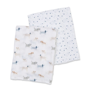 Lulujo Cotton Swaddles – Puppy Dogs & Stars