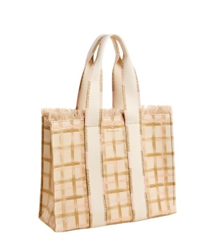 Plaid Fringe Tote Calm Waters