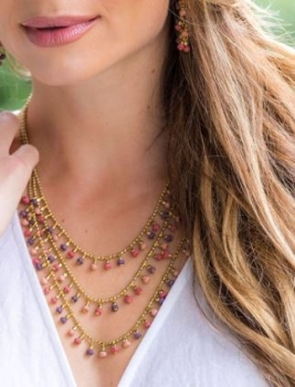 Sachi Mulberry Three Strand Drop Bead Necklace