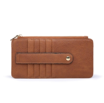 Saige Vegan Leather Slim Card Wallet- Brown