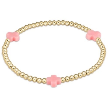 Signature Cross Gold Pattern 3mm Bead Bracelet- Pink