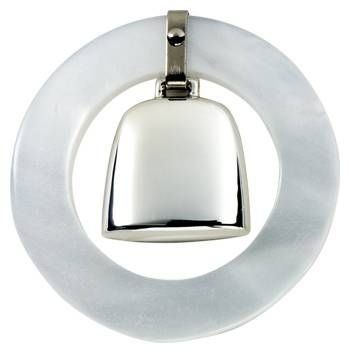 Sterling Silver Teething Ring Baby Rattle - White