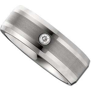 8.3mm Dura Tungsten .05 Carat Diamond Beveled Band with Satin Center