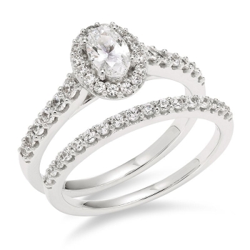 White Gold, Oval Diamond Halo Bridal Set