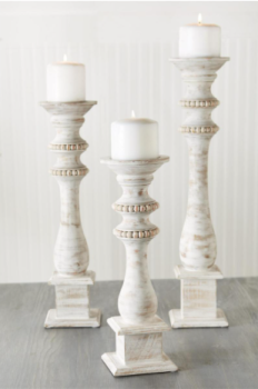 Beaded Wood Candlestick