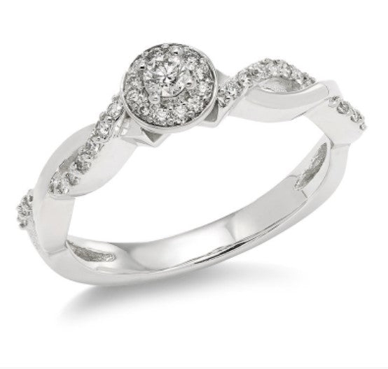 10KT White Gold 1/4CT(52) Diamond Cluster Halo Engagement Ring