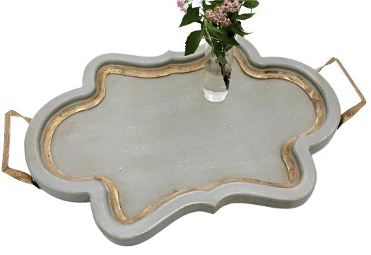 Wood Tray Gray with Antiqued Gold Trim