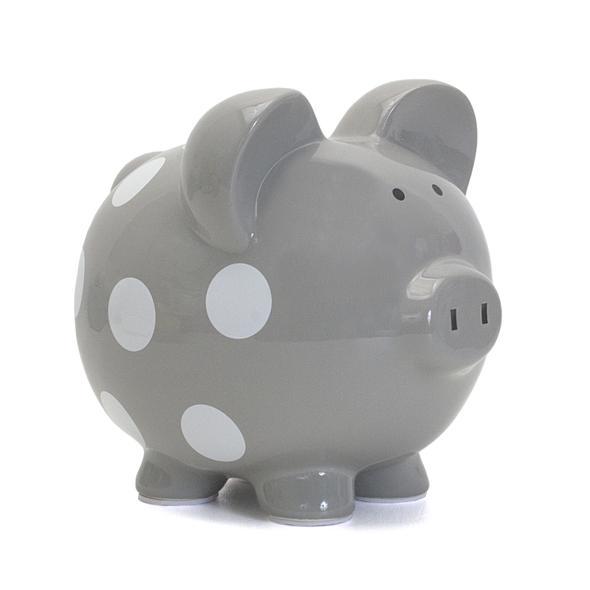 Child to Cherish Polka Dot Piggy Bank - Gray