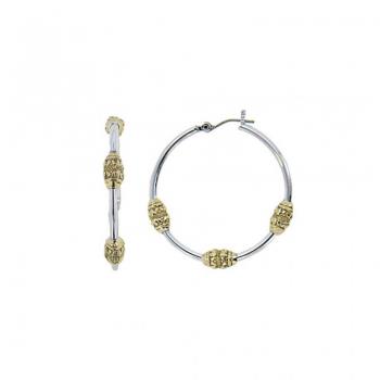 John Medeiros Beaded Two Tone Tri-Bead Hoop Earrings
