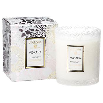 Voluspa Japonica Mokara Embossed Glass Scalloped Edge Candle