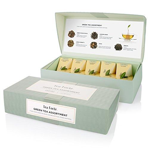 Tea Forte Green Tea Assortment 10 Handcrafted Pyramid Tea Infusers Box Presentation