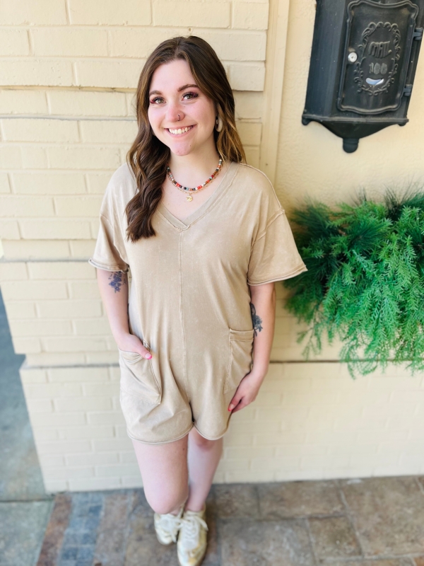 Mineral Wash Romper - Taupe