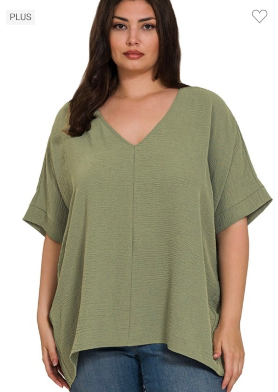 Plus Airflow V-Neck Dolman Top - Lt Olive