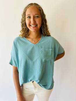 Airflow V-Neck Dolman Pocket Top - Dusty Teal
