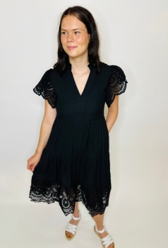 Solid Lace Tiered Dress - Black