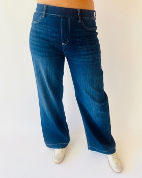 High Rise Pull-on Wide Leg Jean - Dark Wash