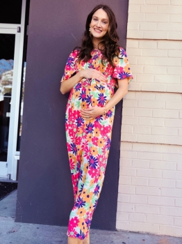 Vivid Floral Smocked Jumpsuit - Off White