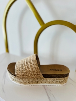 Soda Espadrille Platform Cork Braided Sandal - Beige