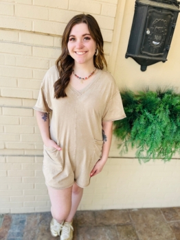 Mineral Wash Romper - Taupe