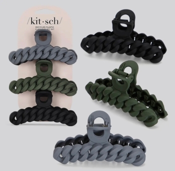 Kitsch Eco-Friendly Chain Claw Clip 3pc Set - Black/Moss