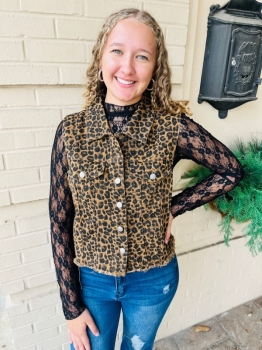 Leopard Collard Vest - Camel Mix