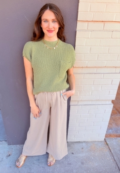 Waist Band Linen Palazzo Pants - Sand