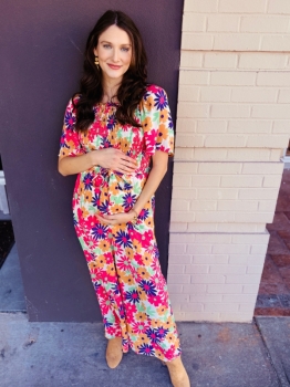 Vivid Floral Smocked Jumpsuit - Off White