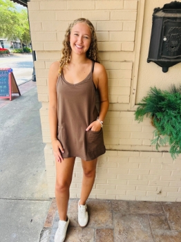 Built-in Shorts Knit Sleeveless Dress - Coffee