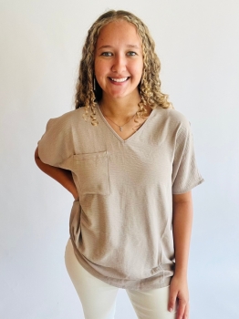Airflow V-Neck Dolman Pocket Top - Ash Mocha