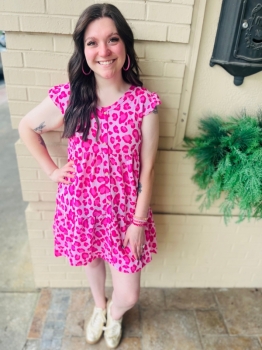 Leopard Tiered Dress - Pink Fuchsia