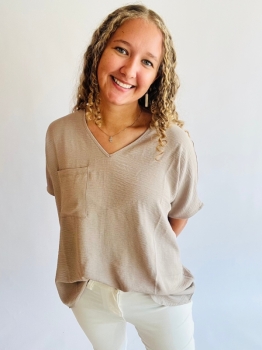 Airflow V-Neck Dolman Pocket Top - Ash Mocha