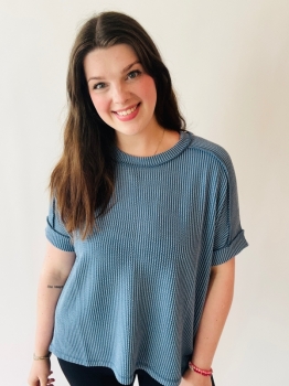 Corded Ribbed Top - Dusty Blue